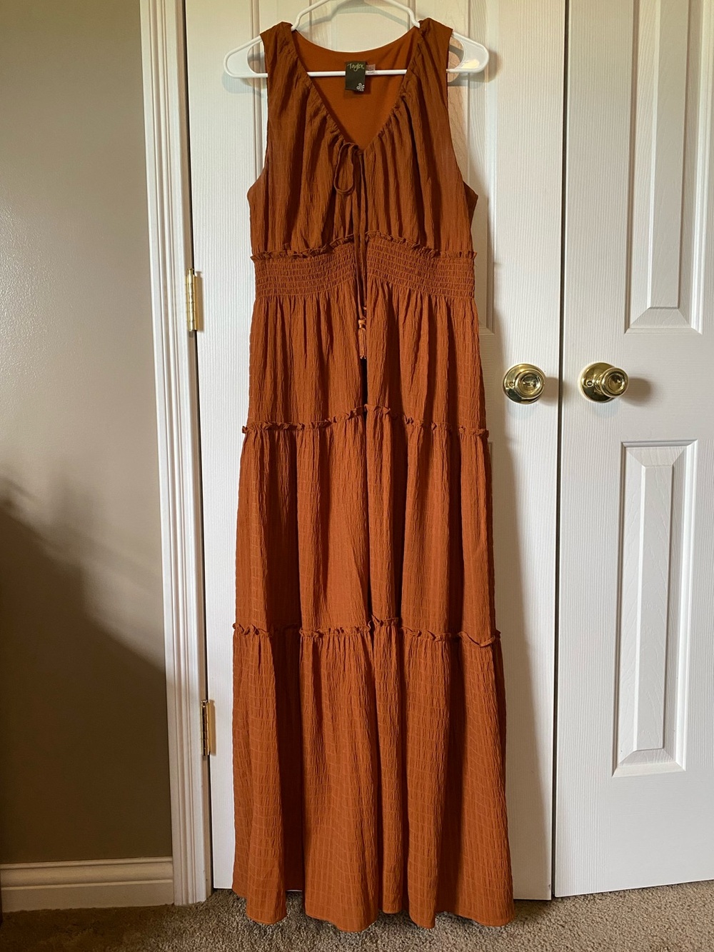 Taylor Rust Orange Tiered Maxi Dress Size Large
